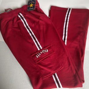 Vintage All-Star Red Track Pants with White Stripes